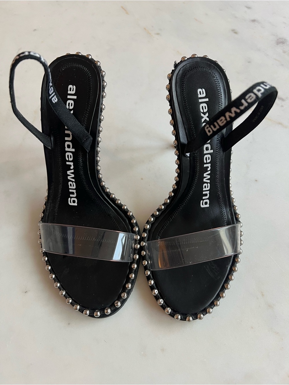 Alexander Wang Nova Logo Strap Heels (Size 37) - Black Studded Slingbacks